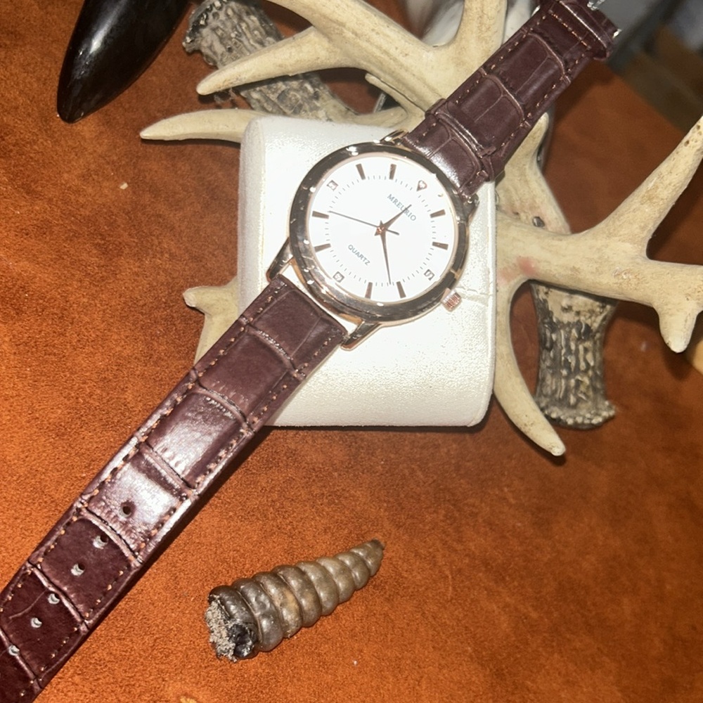 Classic Brown Leather Strap Watch with Minimalist Design
